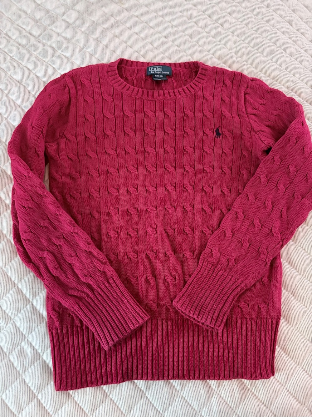 Ralph Lauren Kids Red Cable-Knit Crewneck Sweater